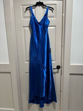 Lulu's Satin V-Neck Maxi Dress in Royal Blue